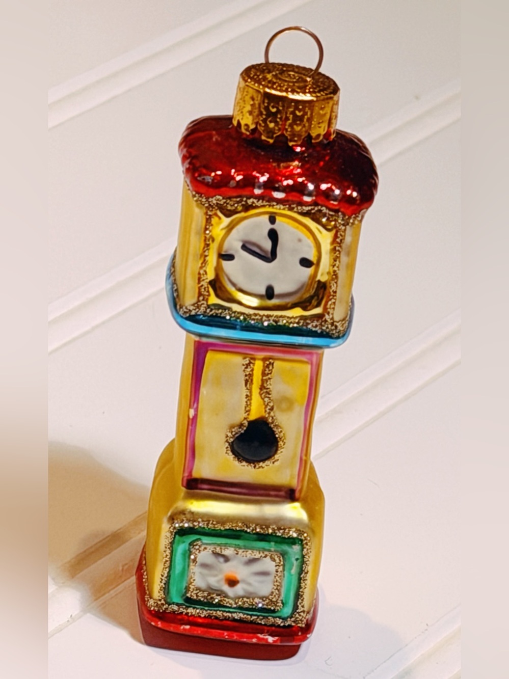 Vintage Glass Grandfather Clock Christmas Ornament